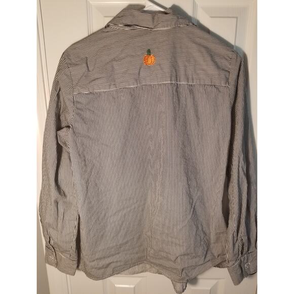 QUACKER FACTORY BLACK WHITE STRIPED PUMPKIN FALL BUTTON DOWN SHIRT WOMENS Medium - Picture 6 of 7